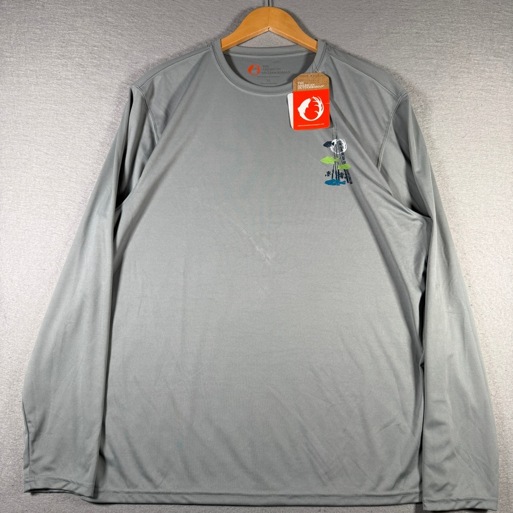 The American Outdoorsman Men XL Gray Fishing Shirt Long Sleeve UPF 50 MSOS2D3785